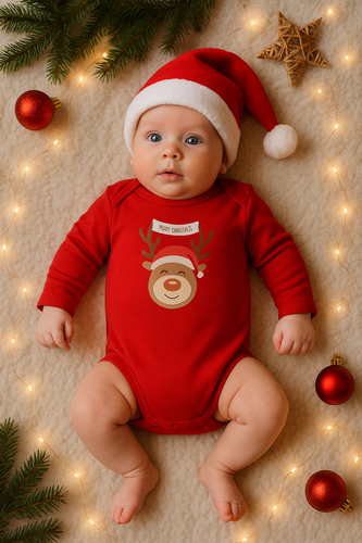 Body z długim rękawem 23BD06 Merry Christmas Mamatti - czerwony