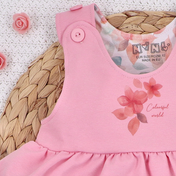 Sukienka z bawełny organicznej Kolorowe kwiatki Nini różowy