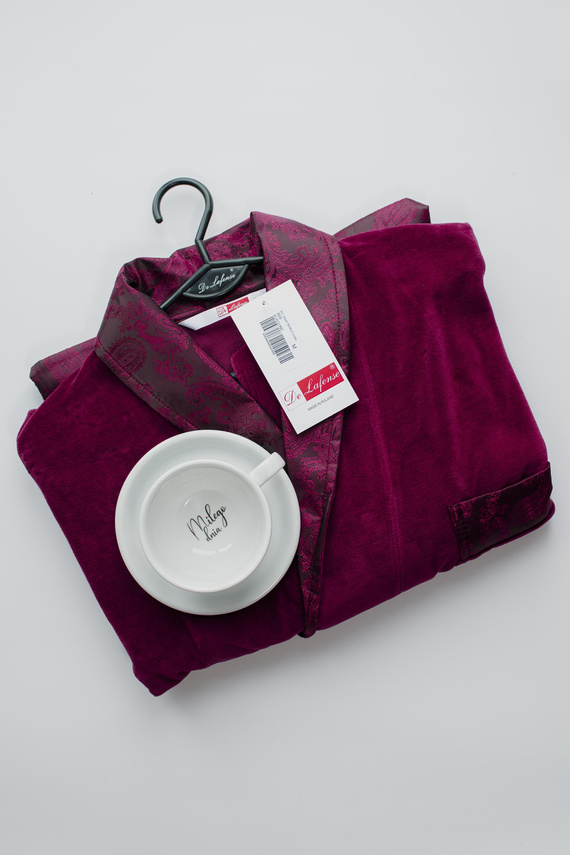 De Lafense Noble 868 – szlafrok męski welurowy elegancki, praktyczny, wygodny, burgund