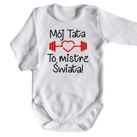 "Mój tata to mistrz świata" body długi rękaw Moocha biały