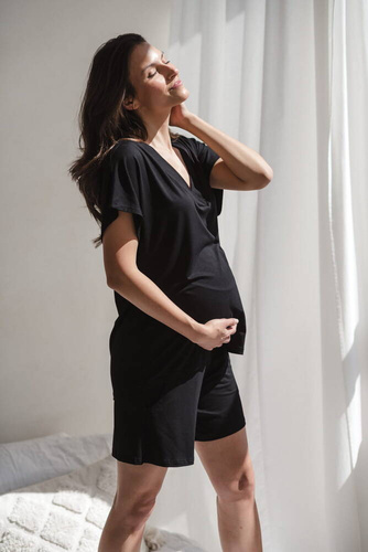 Bambusowe spodnie od piżamy ciążowej krótkie Moon Milk&Love czarny 