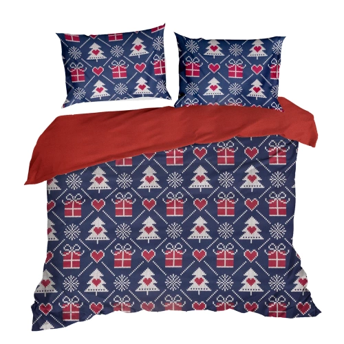 Pościel świąteczna Merry choinki Eurofirany - granatowy