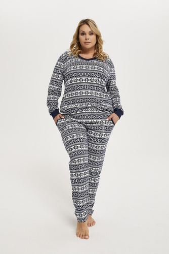 Piżama Damska długi rękaw, długie spodnie Alaska Italian Fashion - druk/granatowy