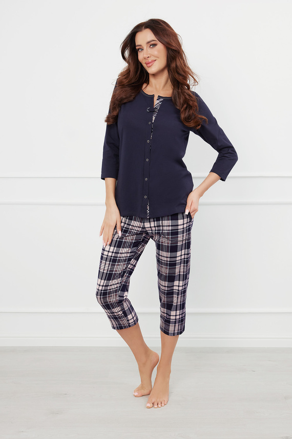 Piżama Damska 3/4 rękaw, 3/4 spodnie Dona Italian Fashion - granatowy/druk