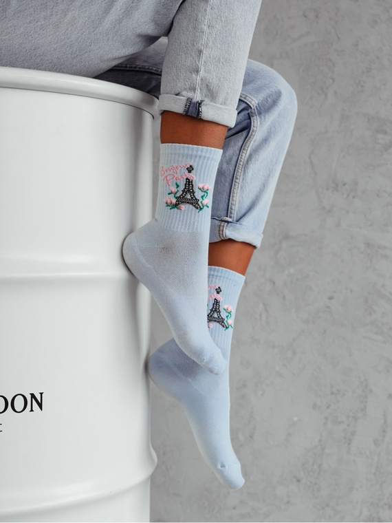 0200-166 Bonjour Paris Skarpety damskie Milena - niebieski