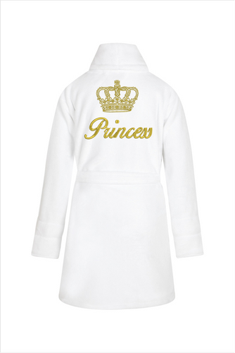 Szlafrok dziecięcy polarowy Princess + korona ByShelly - biały/złoty