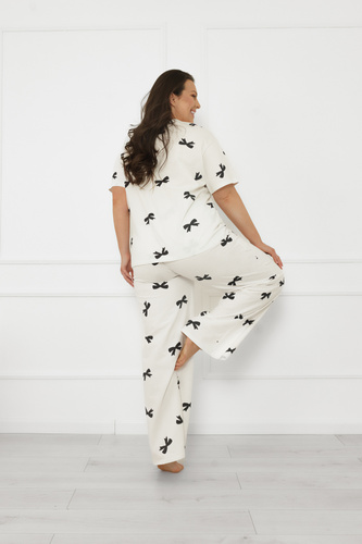 Damska piżama Figaro – bawełna, ecru, koszulka + spodnie Italian Fashion