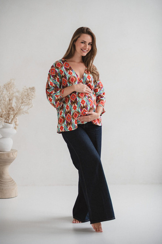 Milk&Love Bluzka ciążowa i do karmienia Bahama Mama w print Boho wiskoza, oversize, rękaw 3/4