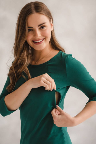 Milky Dress Sukienka do karmienia Milk&Love rękaw 3/4 butelkowa zieleń