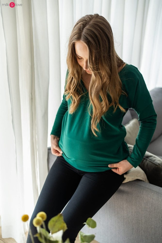Bluzka ciążowa i do karmienia z rękawem Two Ways Milk&Love butelkowy zielony 