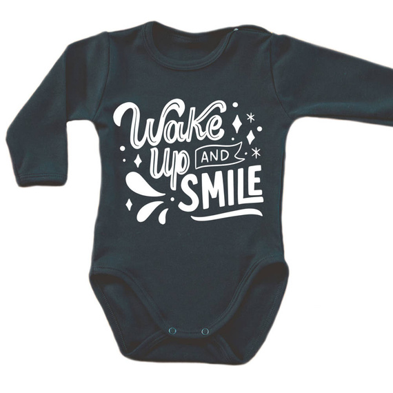 Body długi rękaw "WAKE UP AND SMILE" Moocha czarny 