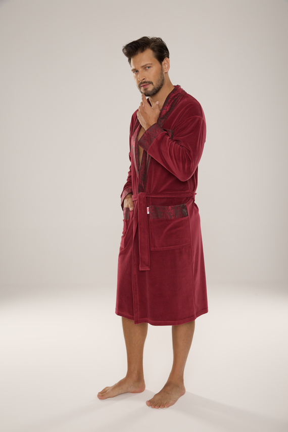 De Lafense Noble 868 – szlafrok męski welurowy elegancki, praktyczny, wygodny, burgund