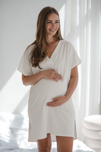 Śmietankowa koszula nocna Moon – ciążowa i do karmienia, wiskoza | Komfort i styl