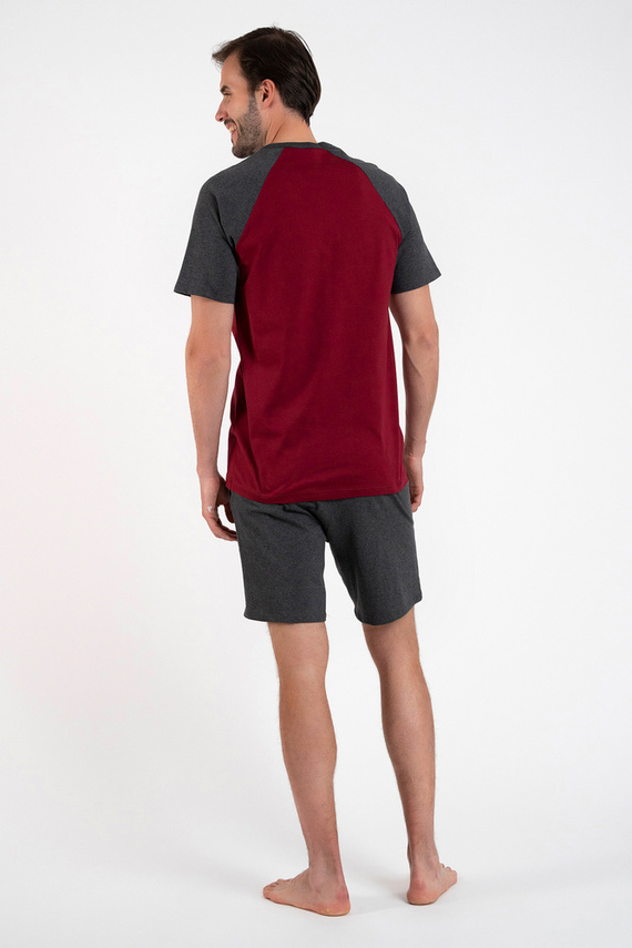 Piżama Męska krótki rękaw, krótkie spodnie Morten talian Fashion - bordo/c.melanż