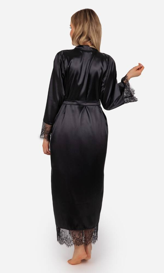 Szlafrok damski satynowy długi Blanka ByShelly - czarny