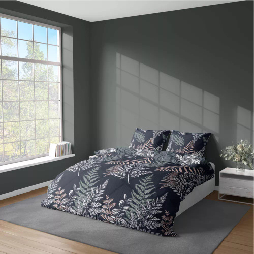 Pościel z mikrofibry liście paproci 5036 A Detexpol granatowy