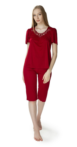 Mewa Piżama damska Matylda burgund– jedwab wiskozowy, długość 3/4, produkt polski