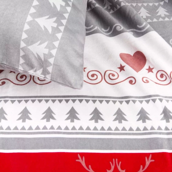 31516/1 Darymex Flanelove szara czerwona– świąteczna pościel flanelowa, komplet bawełniany, ciepła i przytulna