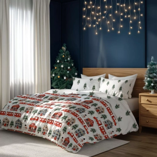 Scandic 068 Scandic Faro biała granatowa renifery  – pościel świąteczna dwustronna, bawełna 100%, komplet 