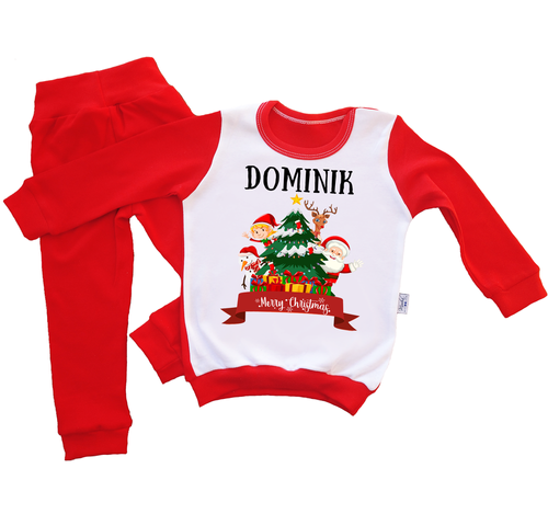 Piżamka świąteczna "MERRY CHRISTMAS" z imieniem Moocha czerwony