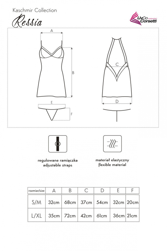 Нічна сорочка комбінація + стрінги Ressia LC 90593 LivCo Corsetti Fashion