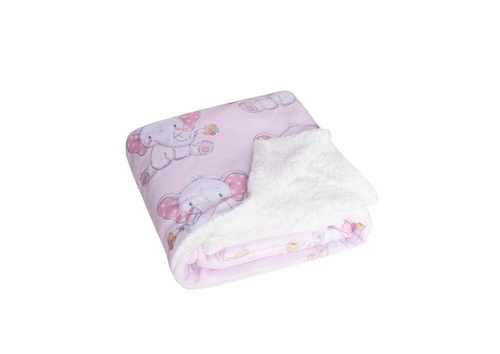 Kocyk włochacz dwustronny Milo sherpa słonik różowy