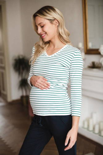 Bluzka ciążowa i do karmienia Milk Shirt Milk&Love w zielono-białe paski