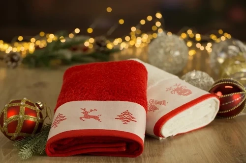Ręcznik świąteczny renifery Noel Eurofirany czerwony