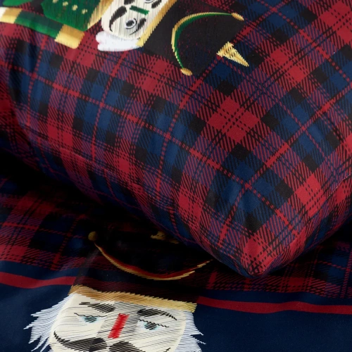 Pościel świąteczna satynowa dziadek do orzechów Peter Eurofirany granatowy 