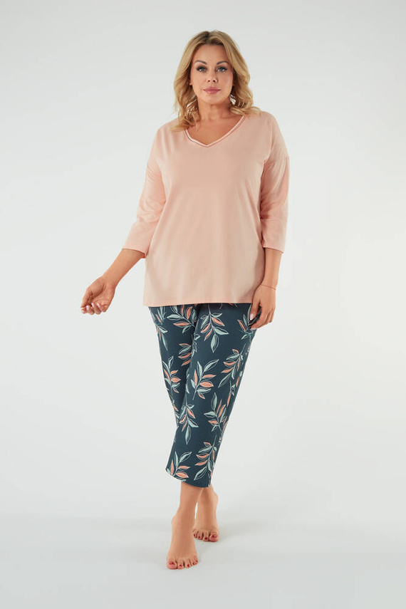 Piżama Damska 3/4 rękaw i 7/8 spodnie Julietta Italian Fashion - łososiowy/druk