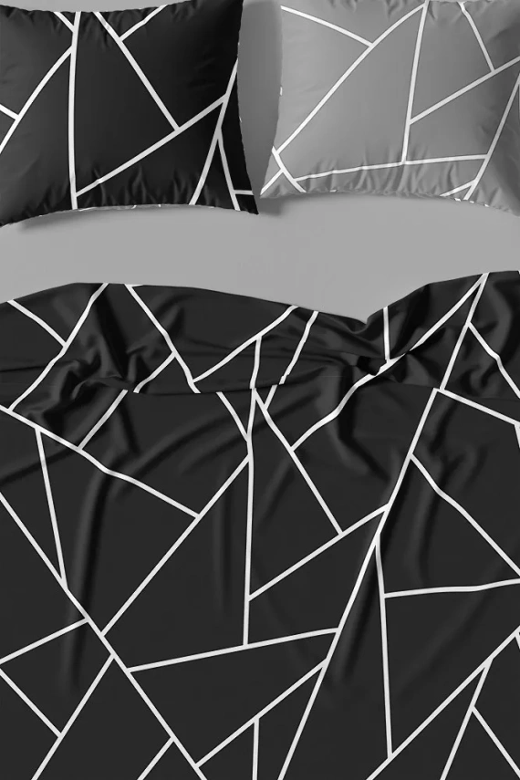 Pościel satynowa geometria Milargo Verde 007 Faro czarny