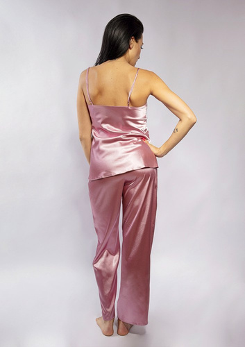 Piżama Damska Satynowa Melanie DKaren - wrzos/biały