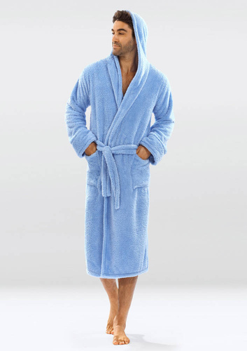 Szlafrok męski, podomka 130 z kapturem Dkaren - ciemny niebieski