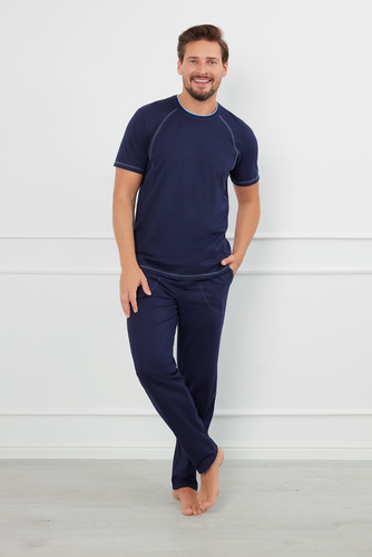 Piżama Męska krótki rękaw, długie spodnie Salomon talian Fashion - granatowy/niebieski