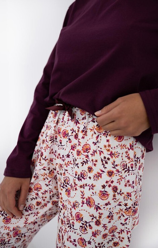 Piżama damska Heidi Sensis – burgundowa góra i kwiatowe spodnie z bawełny