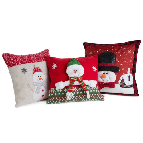 Poszewka świąteczna Snow 3 srebrna czerwona bałwan Eurofirany