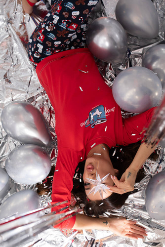 Piżama Damska długi rękaw, długie spodnie Makala Italian Fashion - czerwony/druk 