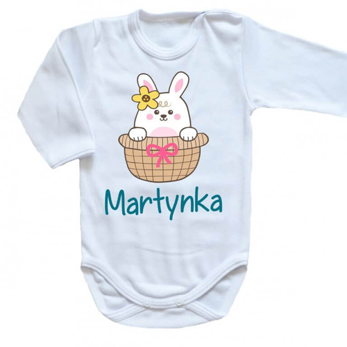 Body długi rękaw "Wielkanoc – Zajączek w koszyczku z imieniem" Moocha biały