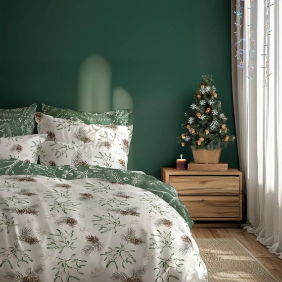 Scandic 068 Scandic Faro biała granatowa renifery  – pościel świąteczna dwustronna, bawełna 100%, komplet