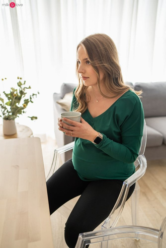 Bluzka ciążowa i do karmienia z rękawem Two Ways Milk&Love butelkowy zielony 
