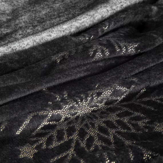 Narzuta świąteczna Eurofirany czarny złoty śnieżynki– miękki koc z mikrofibry, ciepły i lekki