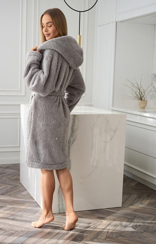 Liv 2559 L&L szary  – szlafrok damski z kapturem przed kolano