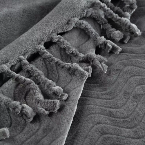 Koc narzuta z frędzlami Emma Eurofirany stalowy 