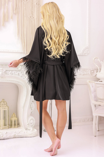 Ekskluzywna podomka satynowa Moon Kalimo z piórami czarna