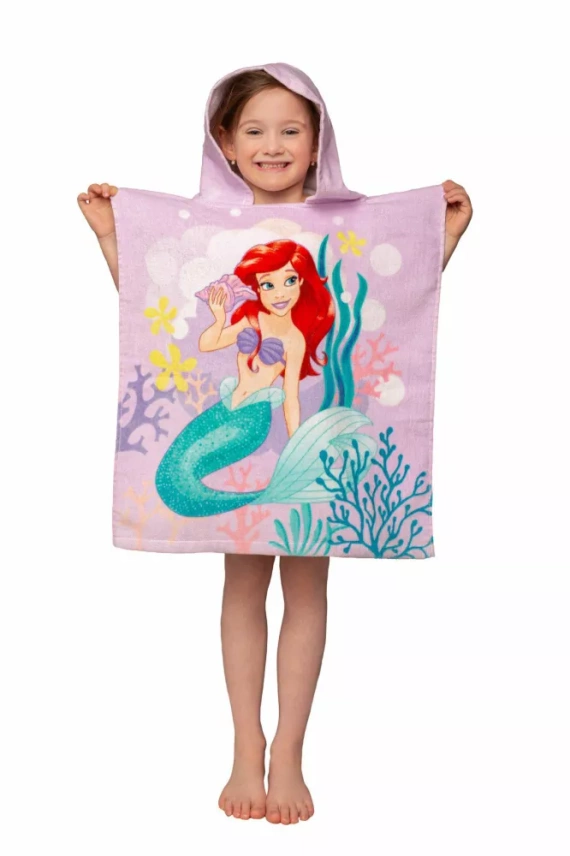 Poncho dziecięce Arielka Syrenka różowe | Ręcznik z kapturem Disney Jf24 | Basen, plaża, kąpiel | Prezent dla dziewczynki