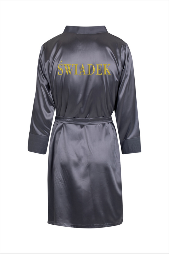 Szlafrok męski satynowy Świadek ByShelly - grafitowy/złoty