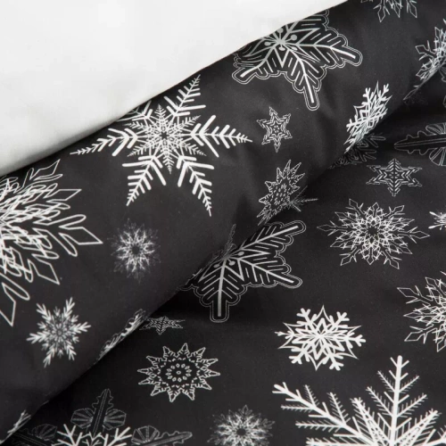 Pościel świąteczna śnieżynki Isla Eurofirany czarny/biały 