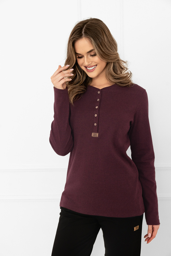 Italian Fashion Gordo bordo – bawełniana bluzka damska z długim rękawem i kołnierzykiem polo