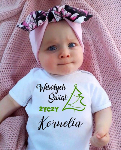 Body długi rękaw "Wesołych Świąt życzy + imię" Moocha czerwony