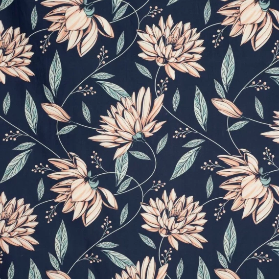 Pościel satynowa liście Nika 49 Eurofirany granatowy